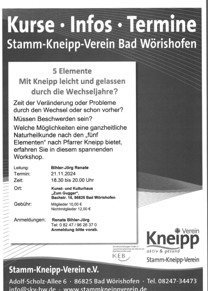 Werbeplakat Workshop "Mit Kneipp leicht und gelassen durch die Wandeljahre"