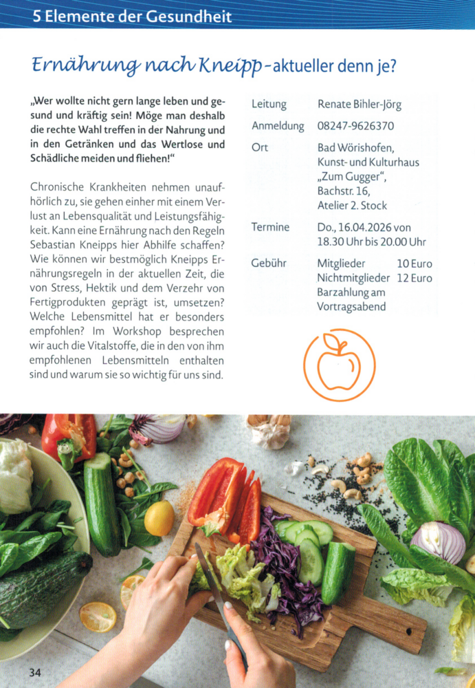 Beschreibung Workshop "Ernährung nach Kneipp – aktueller denn je?"