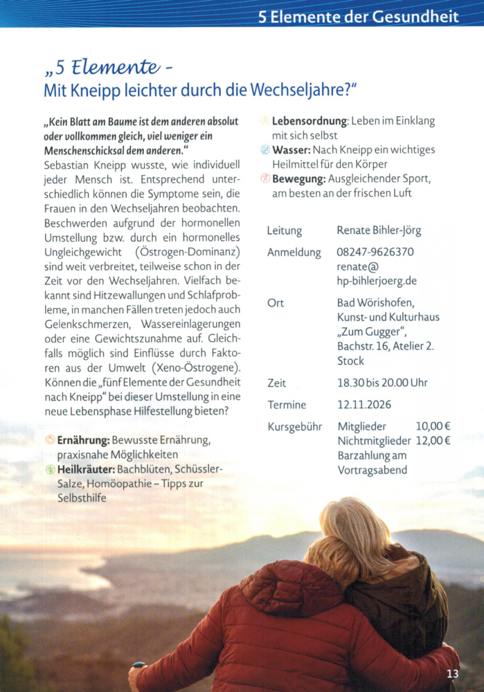 Beschreibung Workshop "Mit Kneipp leicht und gelassen durch die Wandeljahre?"